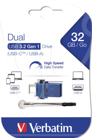 Pen Drive Usb con Doppio Connettore Usb-C ed Usb-A, Capacità 32 Gb