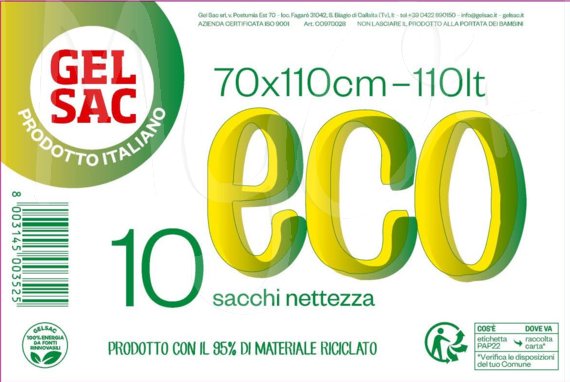 Sacchi Verde Eco cm 70x110, Lt 110