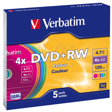 Slim Case Dischi DVD-RW e DVD-RW Color, 4,7 Gb, 5 Pezzi