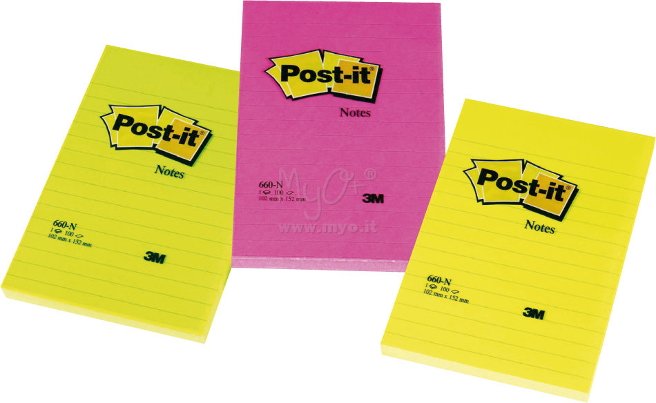 Post-it® Notes a Righe, 6 Blocchetti, 102 x 152 mm acquista in MyO S.p.a.  Cancelleria forniture per ufficio